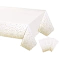 thumbnail image 1 of Paquete de 4 manteles de plástico desechables blancos y dorados para mesas rectangulares (54" x 108"), cubierta de mesa impermeable para cumpleaños, decoración de Año Nuevo 2024, 1 of 5
