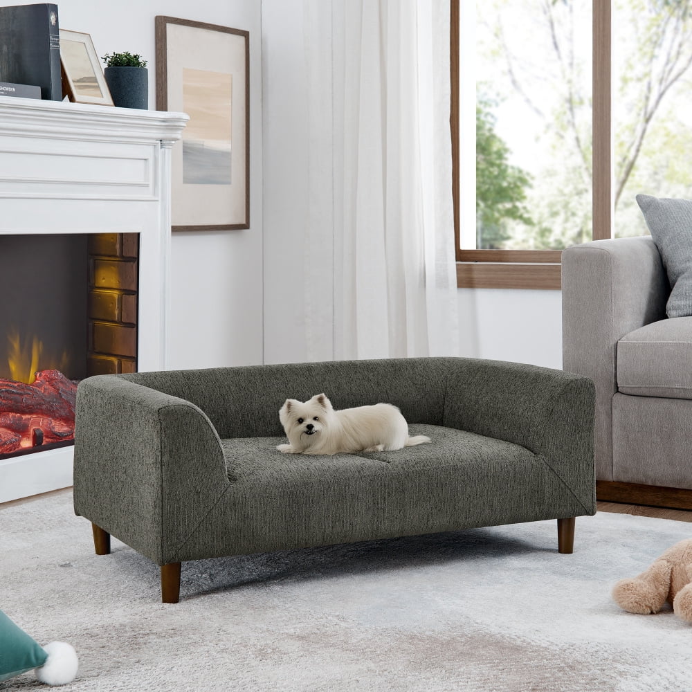 Hassch Dog Bed for Medium and Large Dogs, 39.5"W Pet Couch Bed with Backrest and Armrest, Linen Fabric, Dark Gray