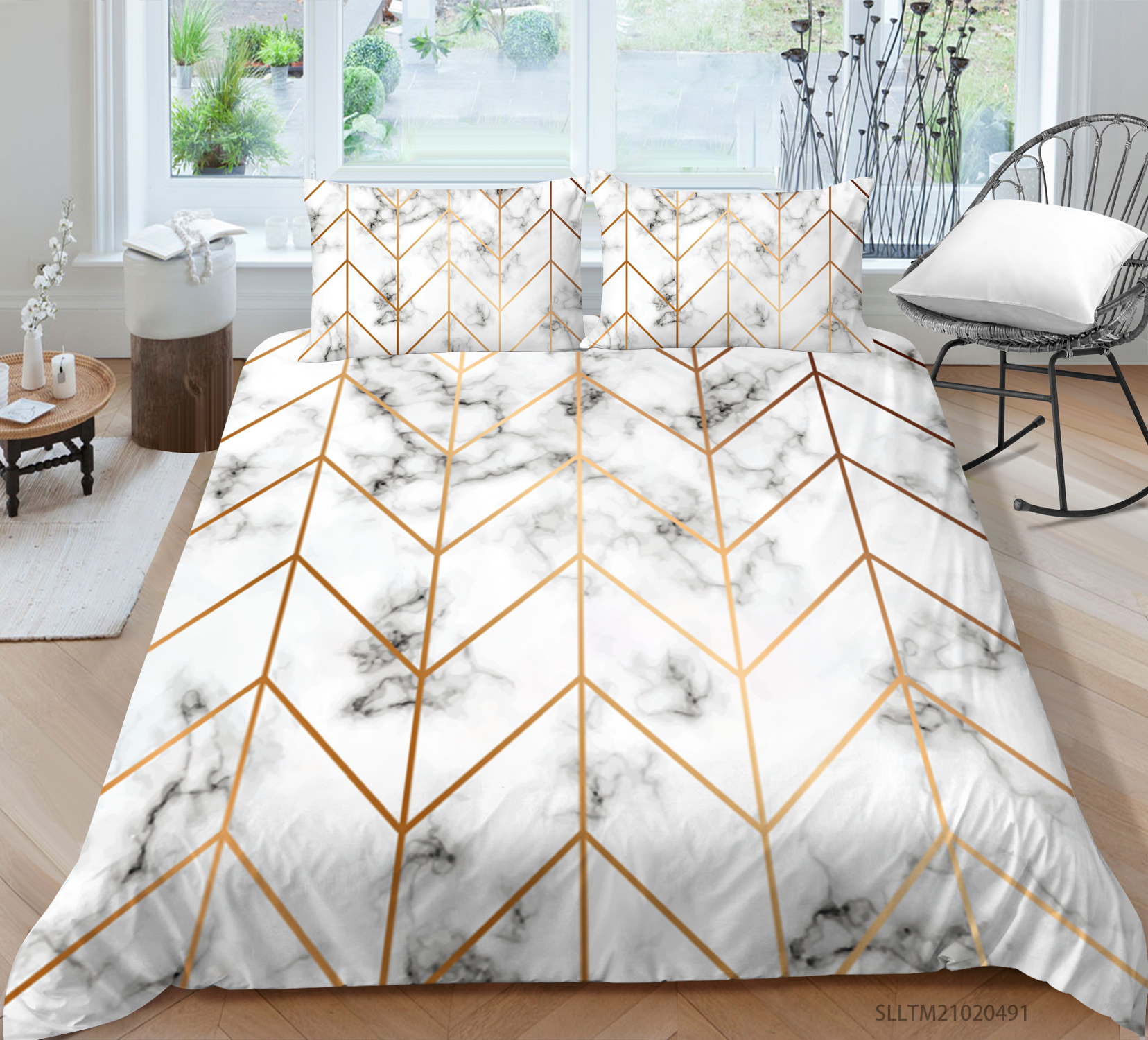 wenjialing Fashionable 3D Marble Printing Duvet Cover Set Highend