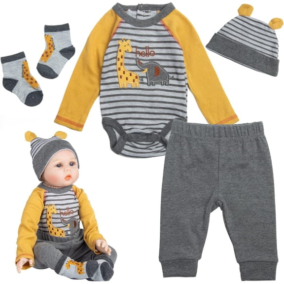 Reborn Baby Doll Clothes Gray Doll Clothes Outfits Fit 20-22 inch Reborn Dolls Cute Animal Design Clothing 4 Pieces of Pack