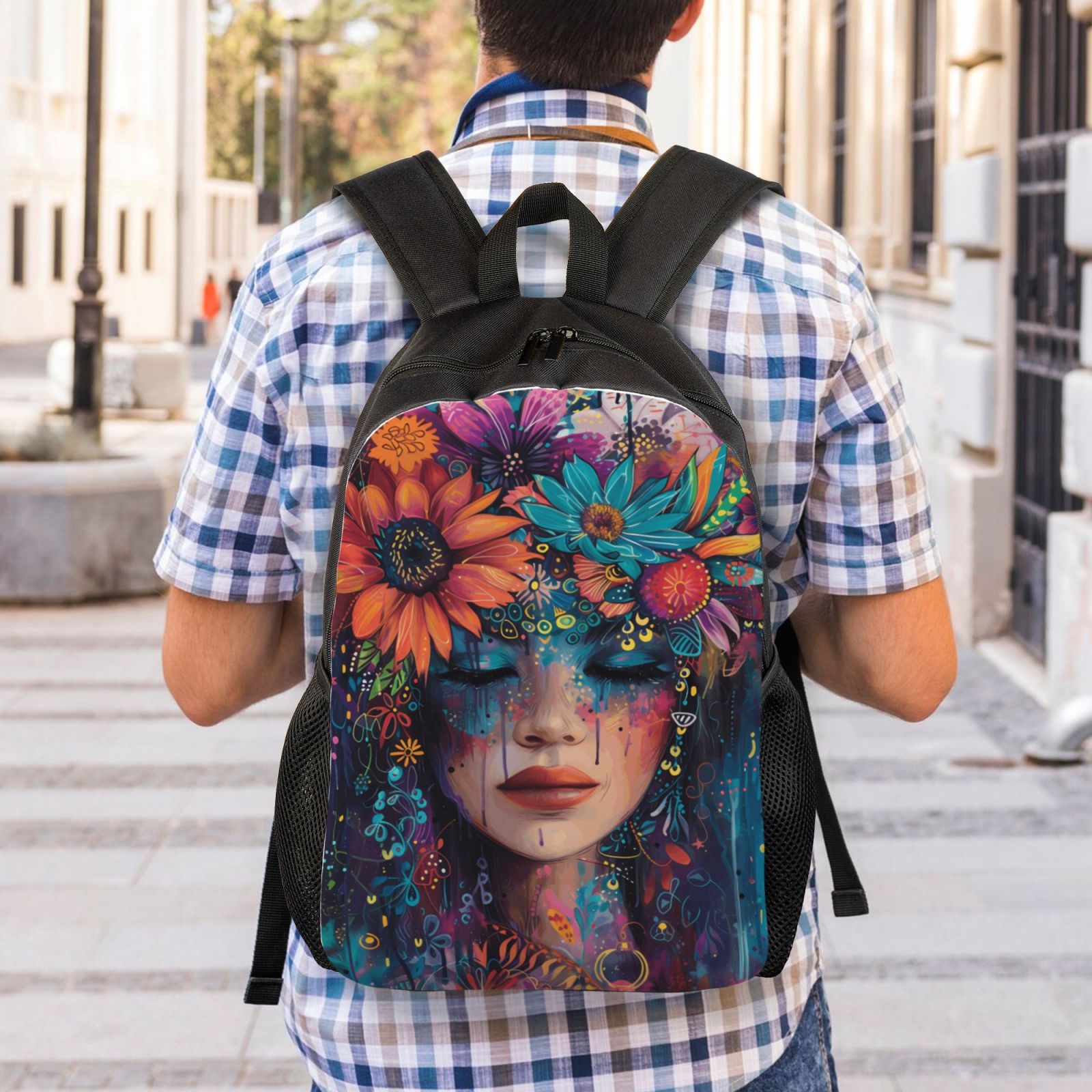Xecao Bohemian Colorful Flower Woman Print School Backpack with Laptop Compartment Small Travel Laptop Backpack for Women Men Waterproof College Backpack Simple School Bag