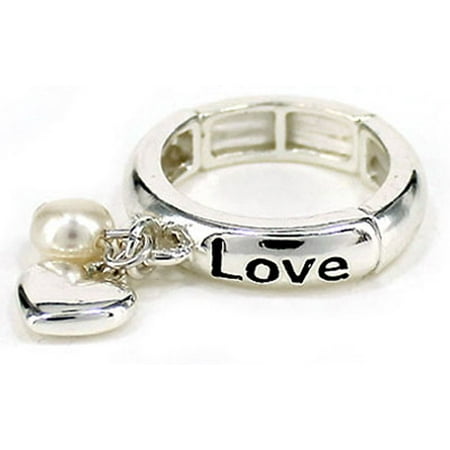 - Inspirational Faith Cross Hope Dove Love Heart Initial Imitation Pearl Charm Stretch Ring