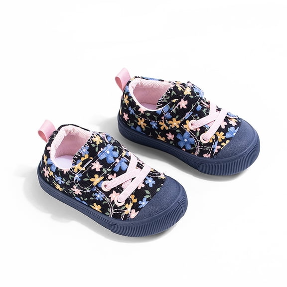 ZHOGXU Big Kids Girls Sneakers Soft Sole Lace Up Non Slip Floral Printed Lightweight Comfortable Casual Shoes For Everyday Wear Black 12-15 Months