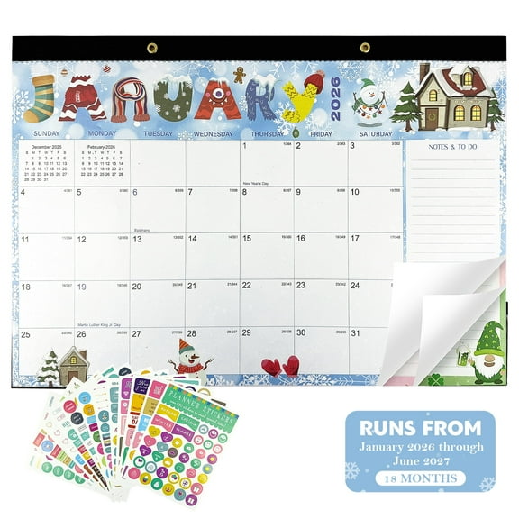 Amaopus 2026 Calendar, 18 Months Desktop Calendar, 17" x 12" Large  Wall Calendar Runs from Jan. 2026 to Jun. 2027 with Stickers for Home School Office Desk Top Organizing