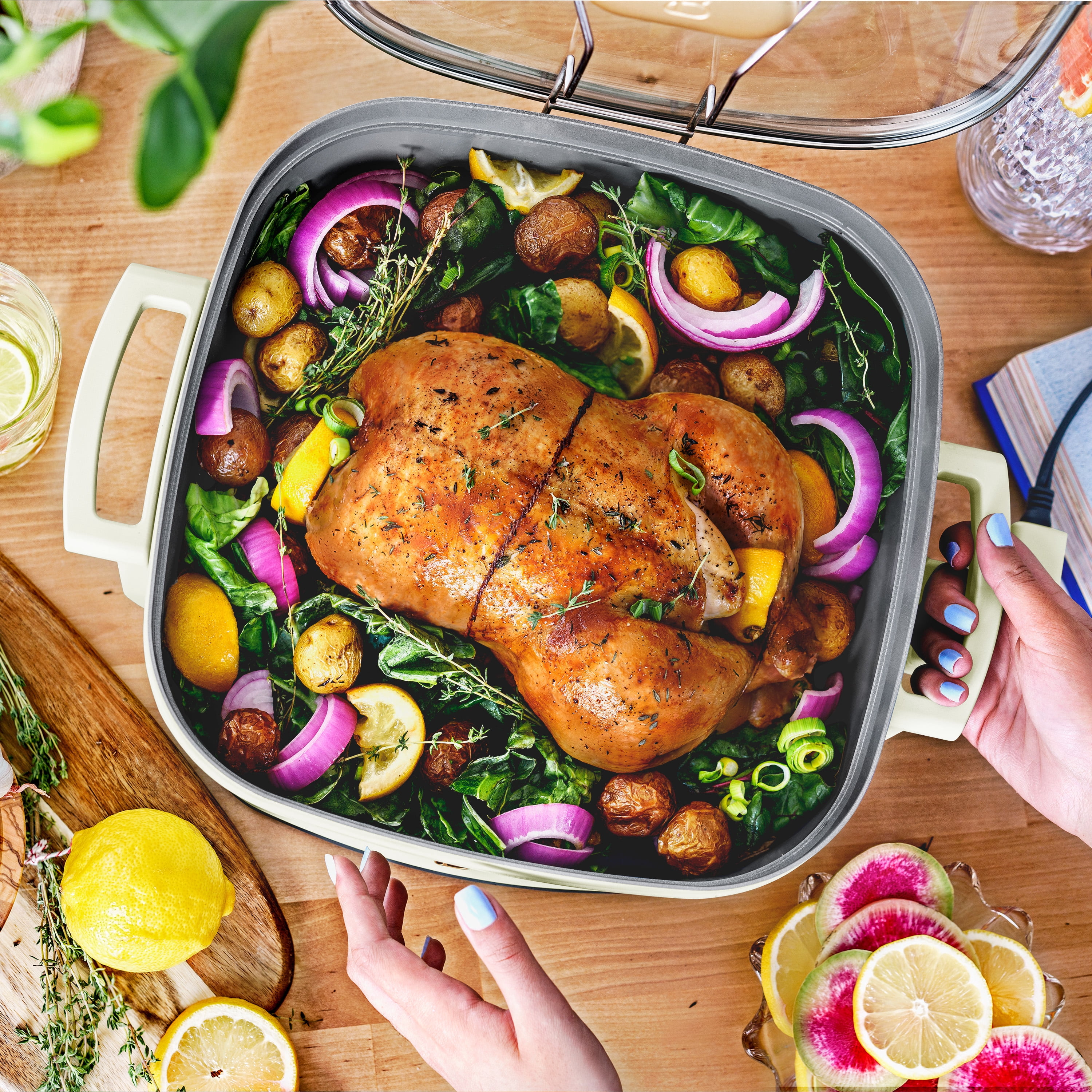 Beautiful 5 in 1 Electric Skillet - Expandable up to 7 Qt with Glass Lid, White Icing by Drew Barrymore