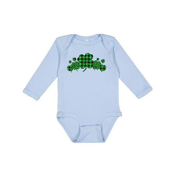 Inktastic St. Patrick's Day Clovers in Plaid Boys or Girls Long Sleeve Baby Bodysuit