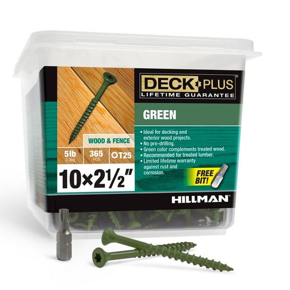 Deck Plus Exterior Screws, Green, Wood Screws, Steel, Self-Drilling, (#10 x 2.5"), 5lb Box
