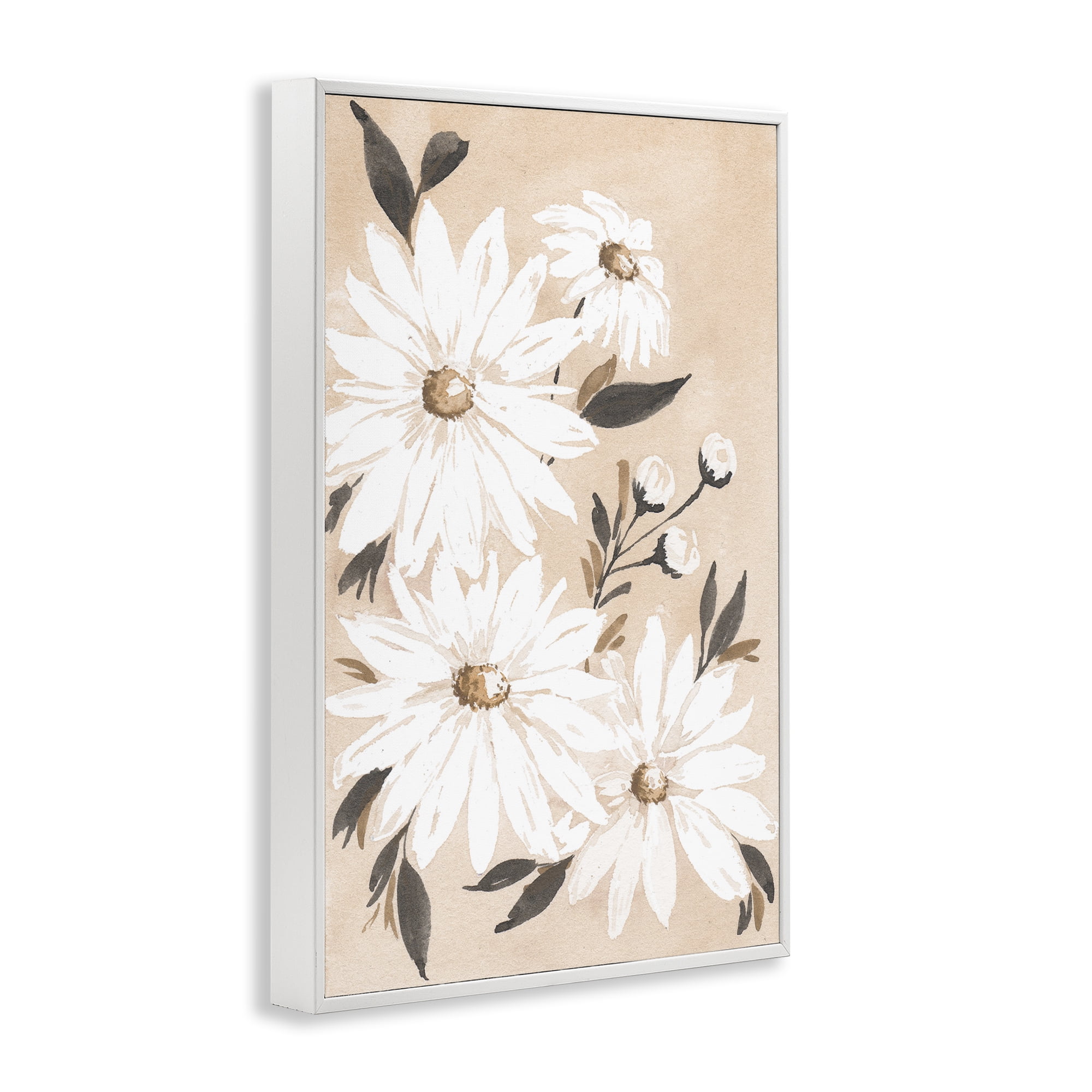 Stupell Industries Muted Neutral Daisies Botanical & Floral Painting White Framed Art Print Wall Art, 12 x 18