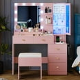 thumbnail image 3 of PUFFCAFE Vanity Desk with Mirror and Lights,Makeup Vanity Table Set with Drawers & Chair & Jewelry Storage Cabinet,Pink Vanity, 3 of 9