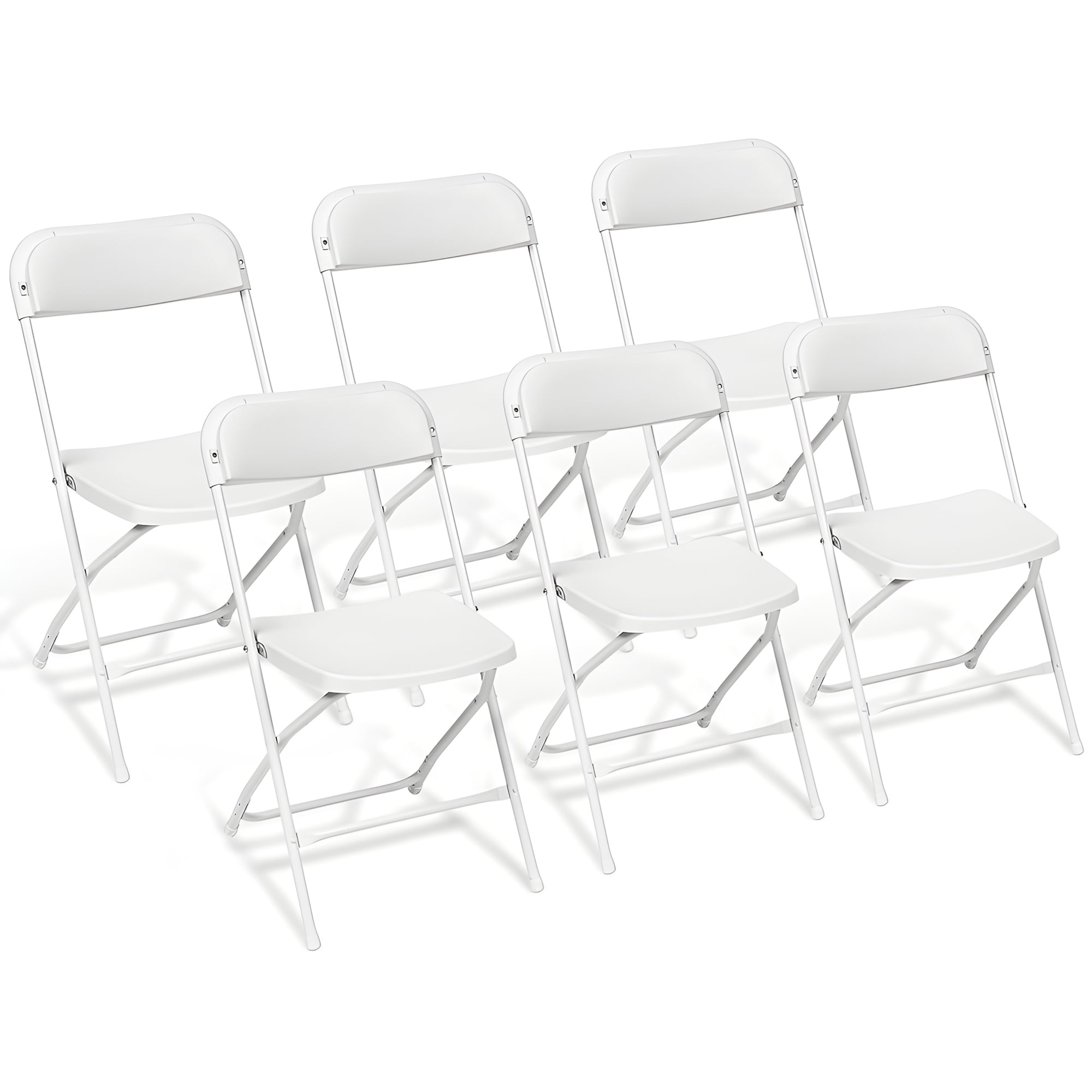 SUGIFT 6 Pack Plastic Folding Chair Outdoor Indoor White Folding Chairs, 350lbs Capacity