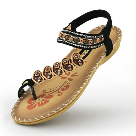 

hotio 2024 Pmoiste Comfortable Walking Sandals for Women Resorts Thong Toe Ring Handmade Rhinestone Print Flat Boho Summer Shoes Ladies