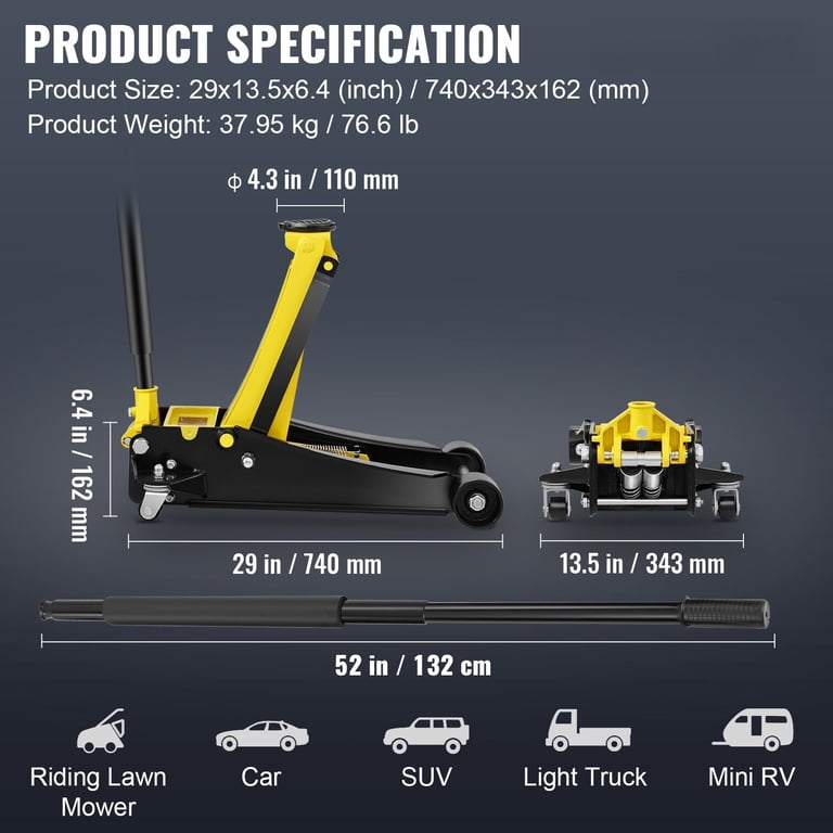 KFFKFF Low Profile Floor Jack,4 Ton(8800 LBS) Capacity,Low