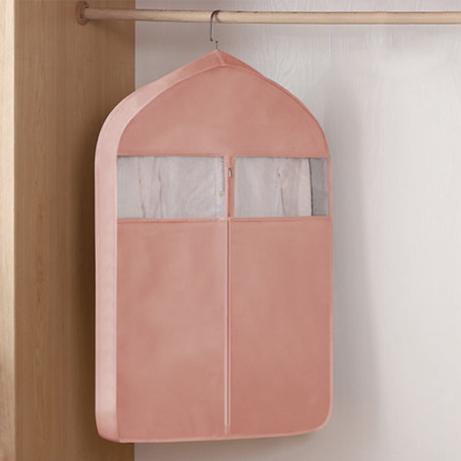 Weloille Garment Bag for Travel and Storage with Transparent Window, Foldable Waterproof Paper Material, for Hanging Clothes Coats Jackets Shirts, Gray Pink Blue