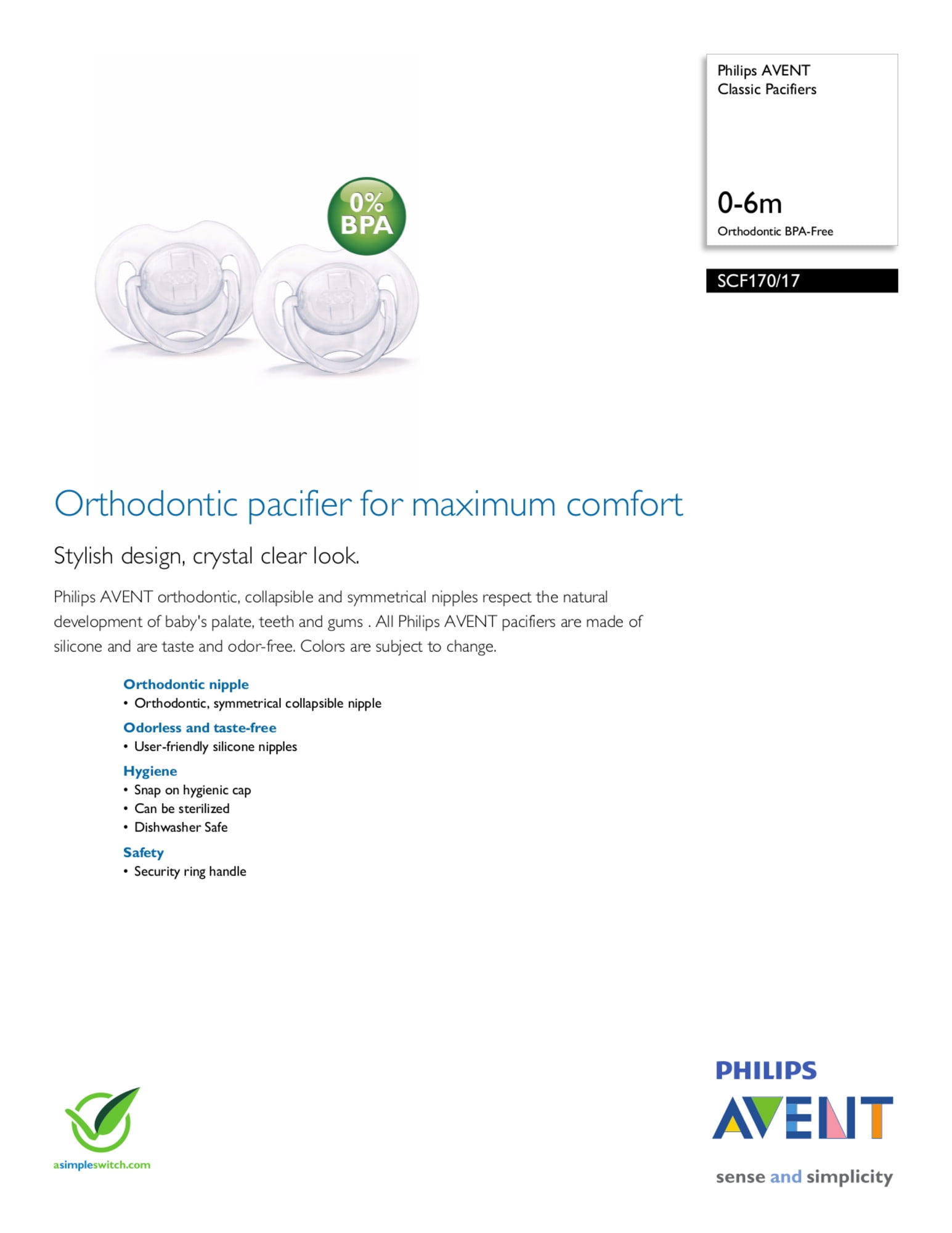 Suce Orthodontique Translucide 0-6m Paquet de 2 - Claire Philips Avent -  Clément