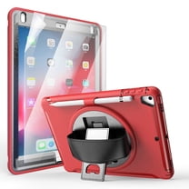 Dteck Screen Protector Case for iPad 5th Gen (2017)/6th Gen (2018)/iPad Air 1st/Air 2/iPad Pro 9.7" Shockproof Three-Layer Heavy Duty Protector Rubber Hard Stand Hand Strap Cover 9.7-inch,Red