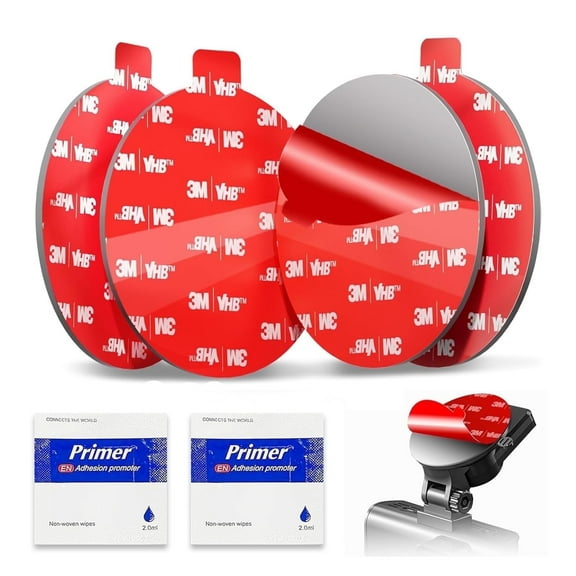 3M VHB Round Adhesive Sticky Pads, 4 pcs 2.2 in Heat Resistant Double-Sided Adhesive Pads, Double Sided Tape Heavy Duty for Dash Cam with Adhesion Promoter