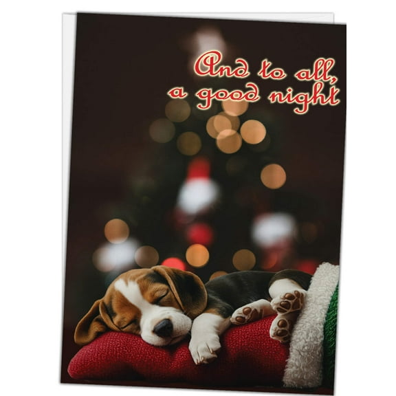 Glory To Dog And To All A Good Night Sleepy Beagle Puppy Christmas Card