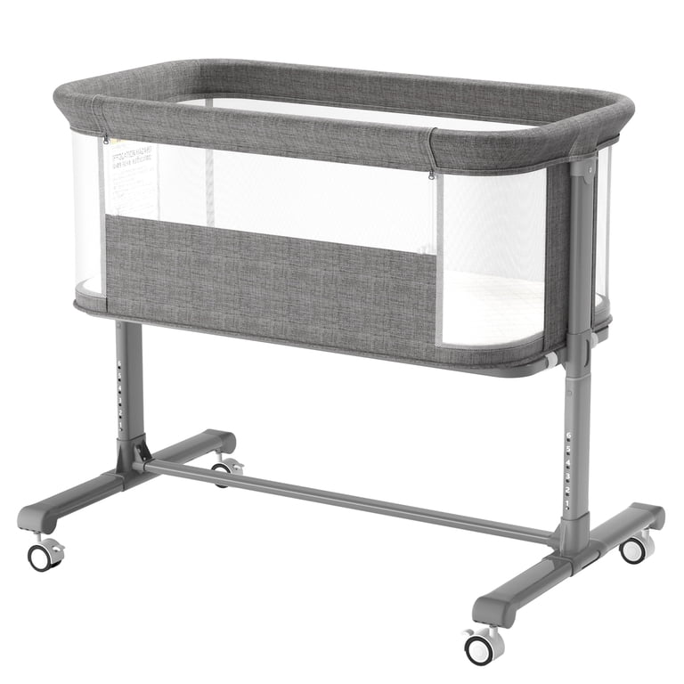 AILEEKISS Bedside Bassinet, 6-Height Adjustable, Grey photo 1