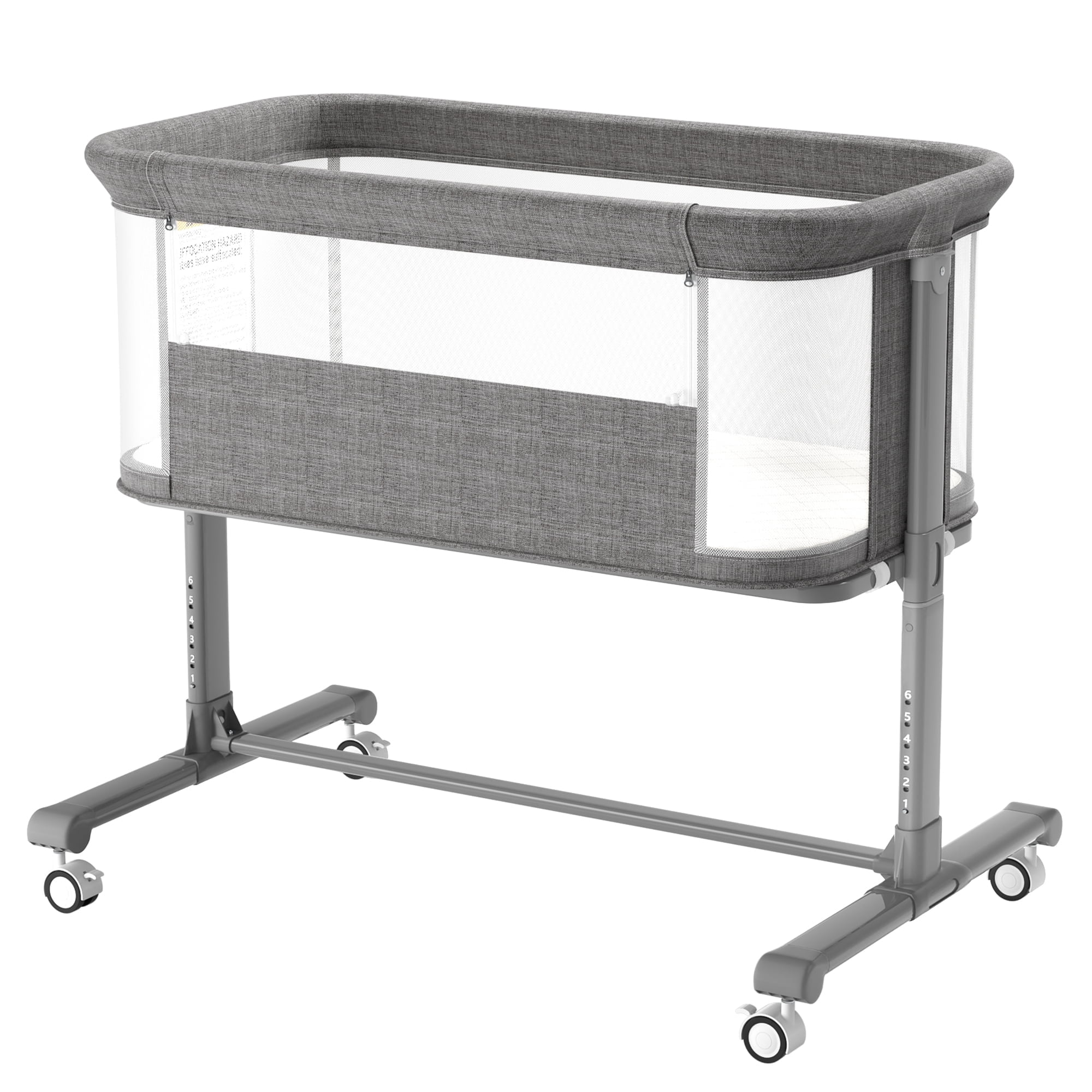 AILEEKISS Bedside Bassinet for Newborn, 6 Height Adjustable Baby Bassinet with Wheels, Grey