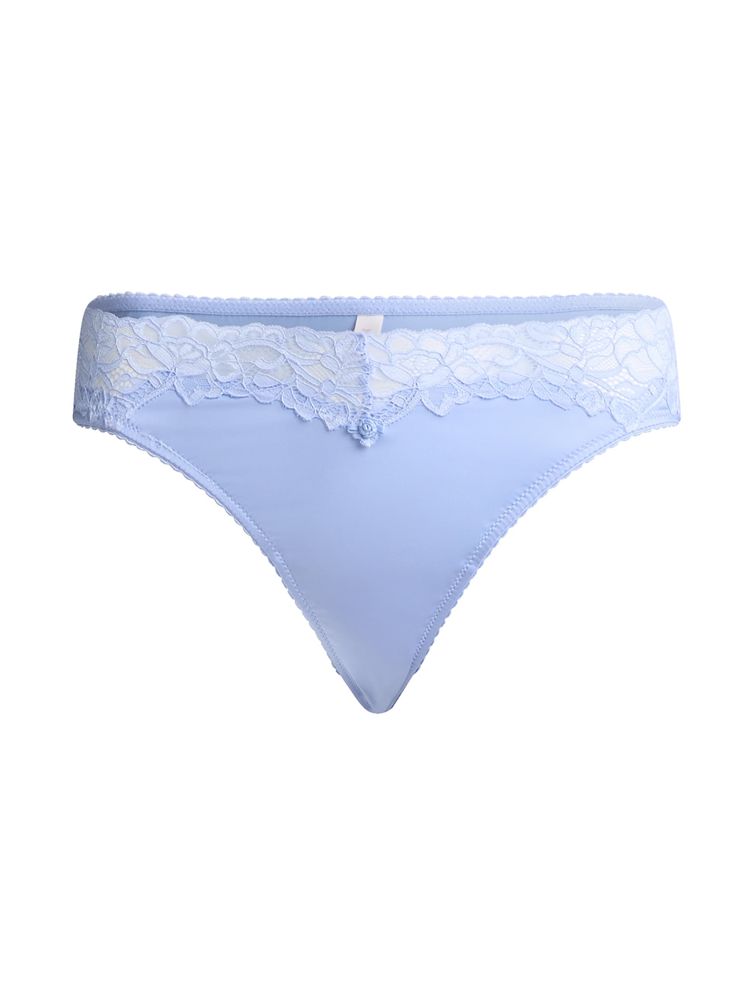 Joyspun Women's Satin Bridal Thong Panties with Lace and Picot, 2-Pack, Sizes XS-3XL