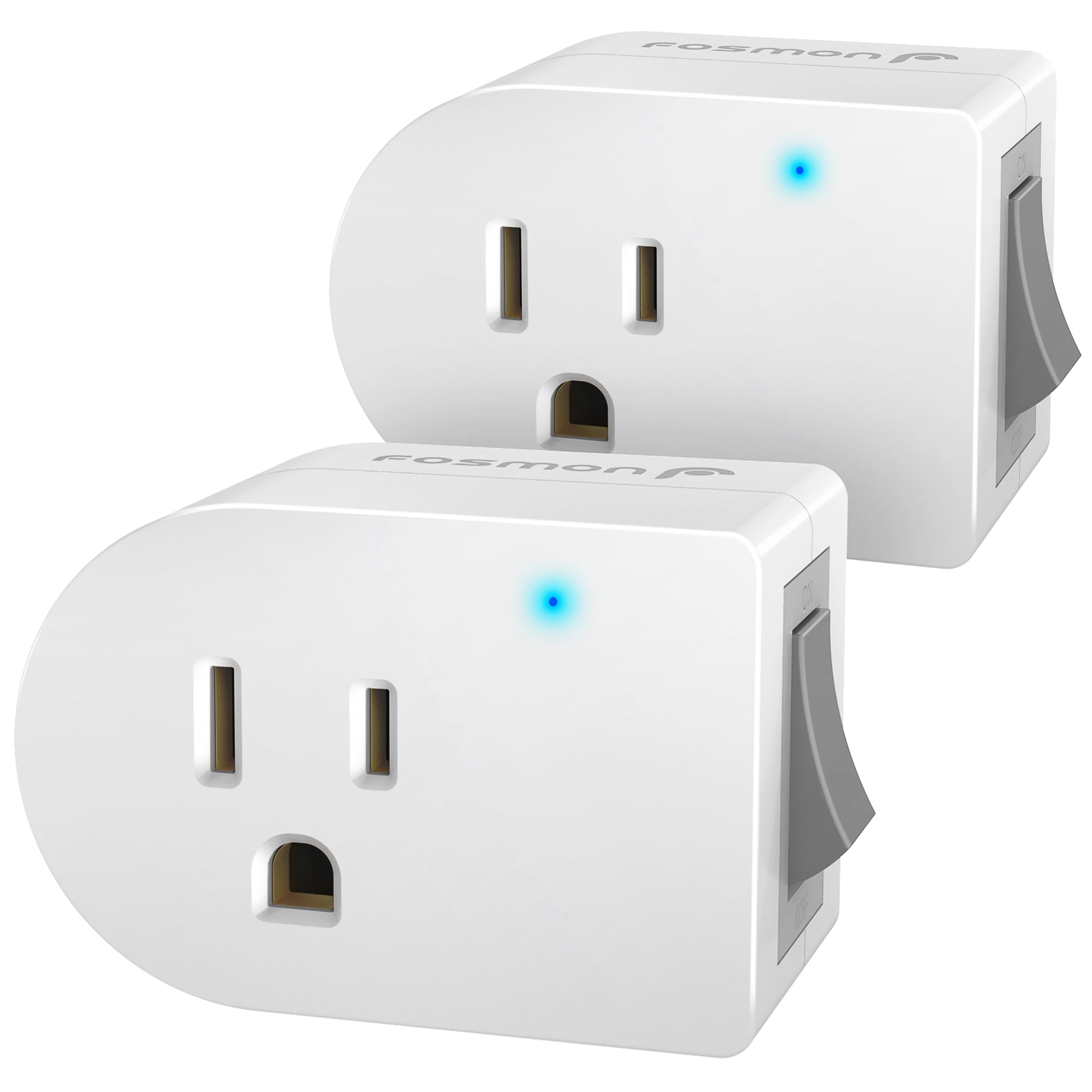 Fosmon Grounded Outlet with ON/Off Switch (2 Pack), 3 Prong Electrical Plug Outlet Switch, 245J Single Port Power Adapter Surge Protector, Outlet Extender, 15A Circuit Breaker, White, ETL Listed