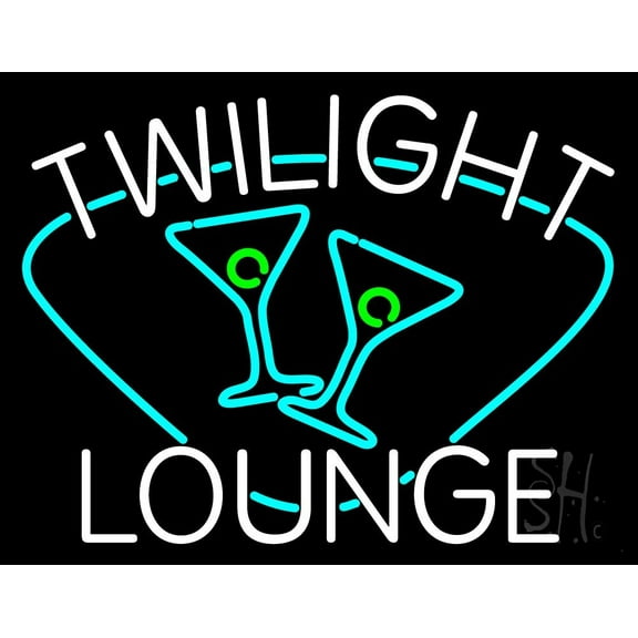 Twilight Lounge With Martini Glasses LED Neon Sign 15 x 19 - inches, Clear Edge Cut Acrylic Backing, with Dimmer - Bright and Premium built indoor LED Neon Sign for Bar decor.