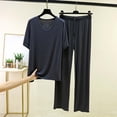 thumbnail image 3 of Cavosen Mens Pajama Sets 2 Piece Trendy V Neck Short Sleeve Sleepwear with Loose Pants Solid Breathable Loungewear Summer Soft Matching Set, 3 of 3