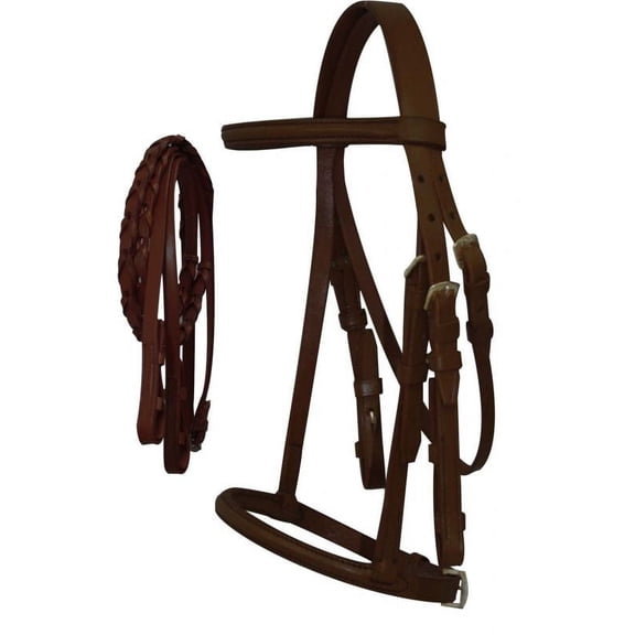 Pony Size English Browband Headstall w/ Reins (Dark)