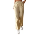 thumbnail image 1 of Womens Elastic Waist Wide Leg Casual Work Pants with Pockets, 1 of 5