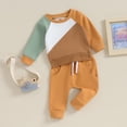 thumbnail image 2 of Okbabeha Newborn Baby Boy Clothes Toddler Fall Winter Outfits Color Block Sweatshirt Elastic Waist Pants Casual Clothing, 2 of 7