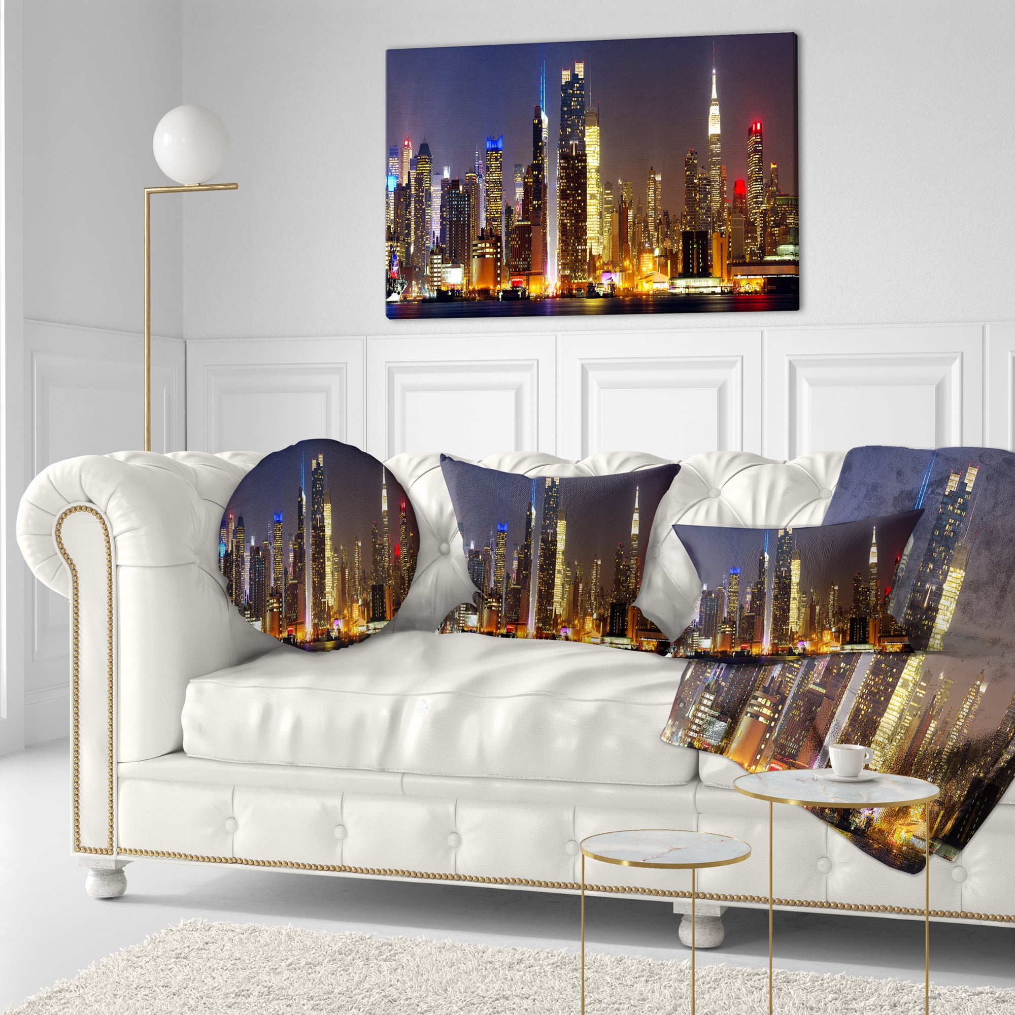 Designart New York Skyline at Night - Cityscape Photo Throw Pillow - 12x20