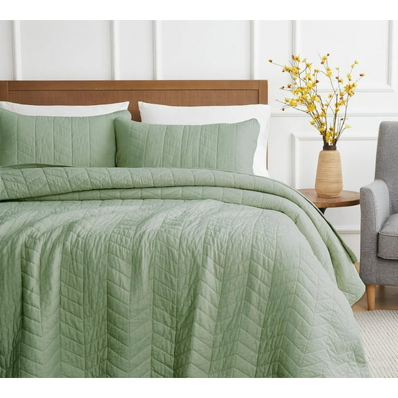 Sage Green  Cotton Quilt California Cal King Size Bedding Sets with Pillow Shams,Oversized Lightweight Soft Bedspread Coverlet, Cozy Bed Cover for All Season, 3 Pieces