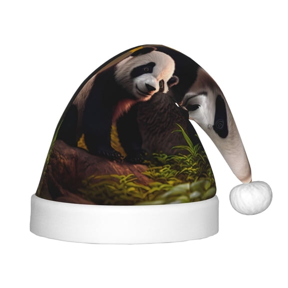 Vsdgher Forest Panda Christmas Hat, Santa Hat for Kids Xmas Holiday Hat Red Classic Christmas New Year Festive Party Supplies