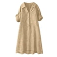 thumbnail image 6 of VBVC Women's Cotton Linen Collared Shirt Dress , Summer Casual Short Sleeve Dress For Women , Ladies' Loose Fit Button Down Dress with Pockets,Khaki,S-2XL, 6 of 7