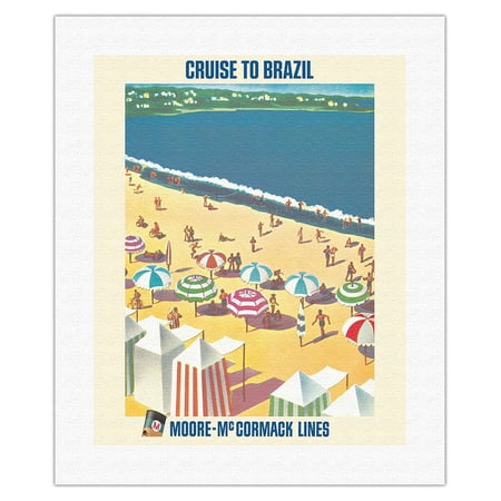 Brazil - Brazilian Beach Resort - Moore-McCormack Lines - Vintage Ocean Liner Travel Poster c.1964 - Fine Art Rolled Canvas Print 16in x 20in