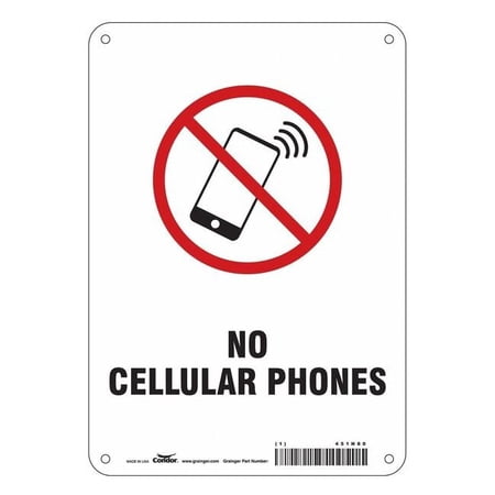 Safety Sign Cell Phone, 10 in Height, 7 in Width, Aluminum, Horizontal Rectangle, English