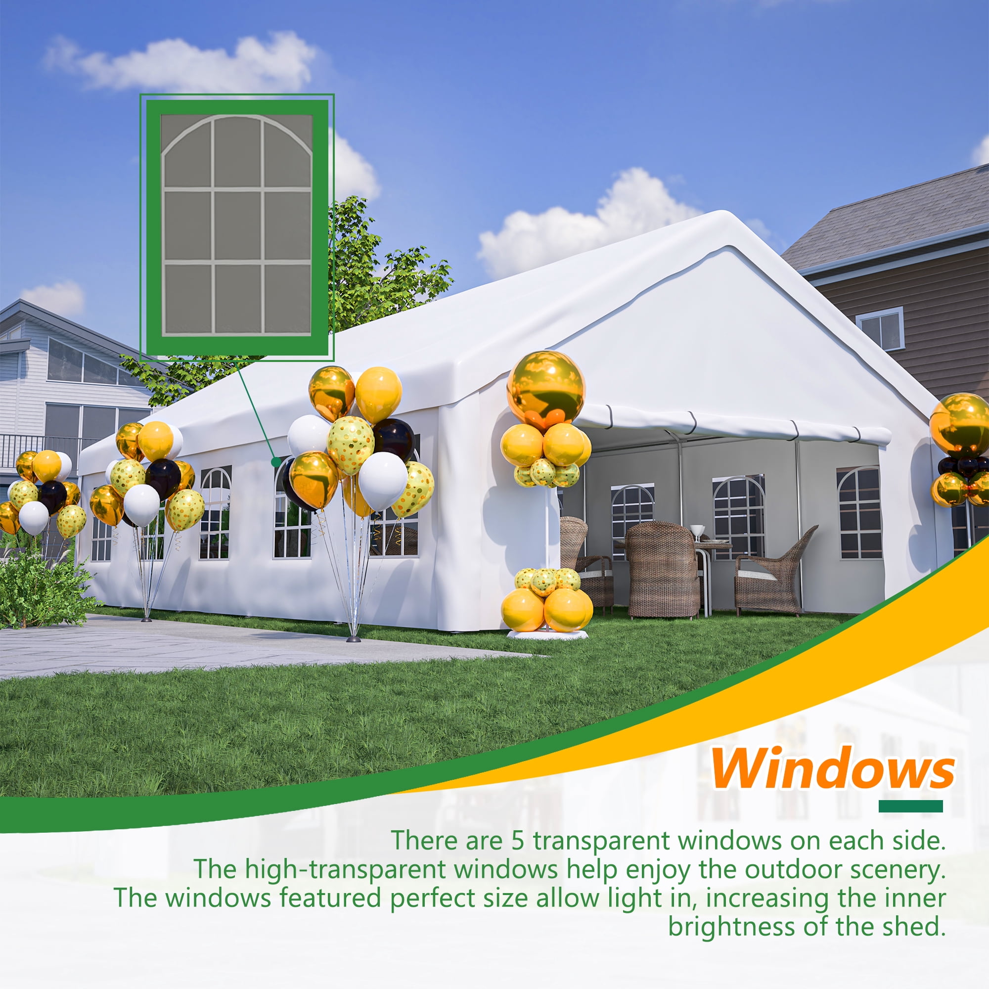 MAYEERTY 20x32FT Party Tent, 3 Storage Bags Removable Sidewalls for Wedding BBQ Camping Carport