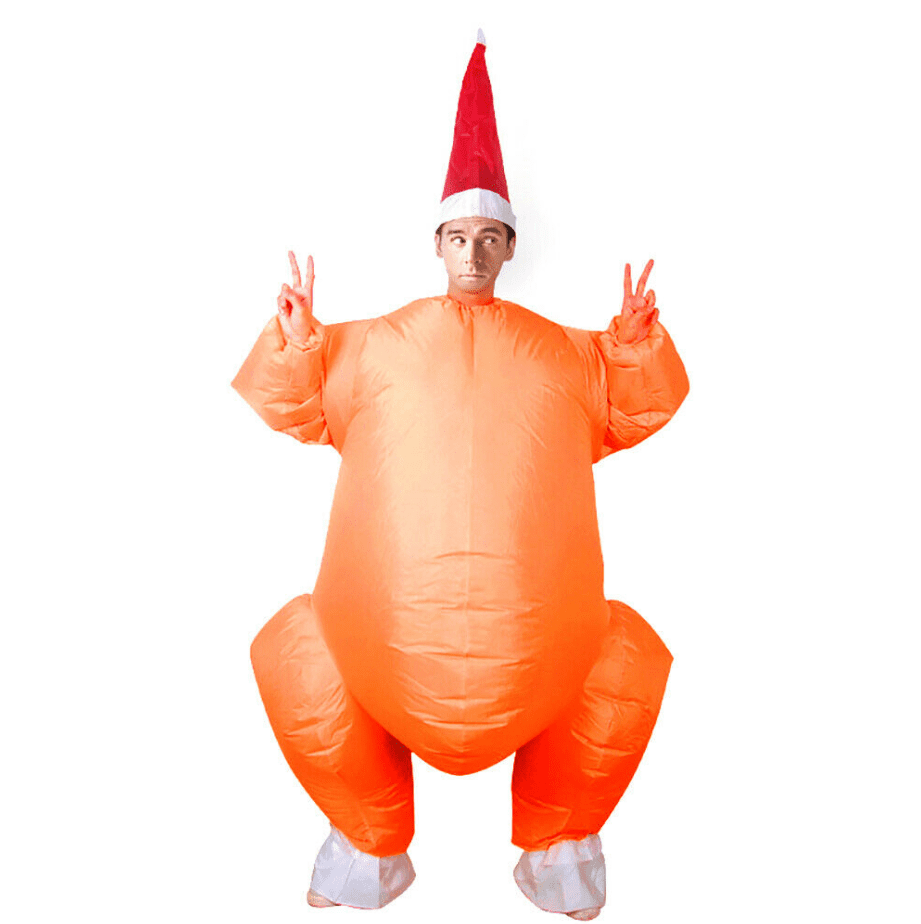 Inflatable Turkey Costume Santa Hat Adult Funny Christmas Fancy Dress Outfit 
