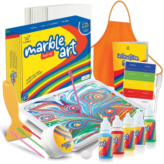 CraftBud Craft Supplies Marbling Kids Paint Kit & Toy for Kids Art Set with 5 Paint Colors, Water Art Kit Paint Set Comes with Guide Book , Arts and Crafts for Kids Ages 8-12