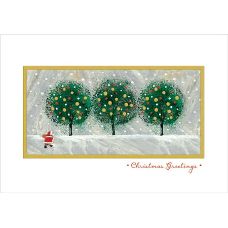 Designer Greetings Santa and Three Trees Box of 18 Christmas