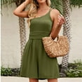 thumbnail image 4 of Wycnly Jumpsuits for Women One Shoulder Elastic Waist Spaghetti Strap Mini Jumpsuits Summer Fashion Solid Slash Neck Sleeveless Short Rompers Army Green l, 4 of 7