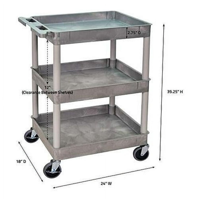 Large Gray Crayata 3 Shelf Rolling Utility and Service Cart, Heavy Dut –  Kleenwater