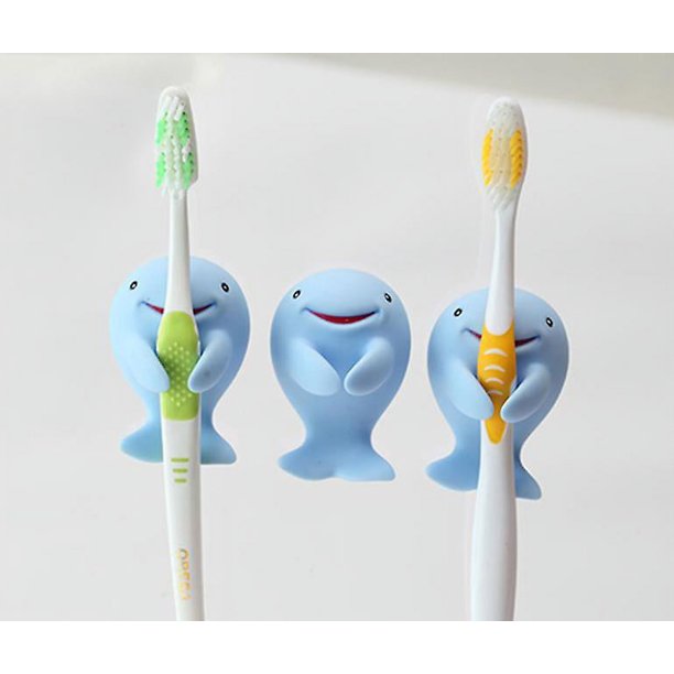 3 Piezas De Soporte De Cepillo De Dientes Con Forma De Animal De Dibujos Animados Lindos Ganchos De Ventosa De Montaje En Pared Para Niños - Delfín Azul