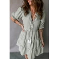 thumbnail image 2 of Women's Green Stripe Tasseled Tie Neck Ruffled Dress – Ideal for Casual Summer Outings, XL, 2 of 6