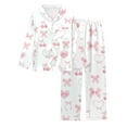 thumbnail image 5 of Womens Valentines Pajamas Set Cozy Cardigan Bow Print Casual Loose Winter Collar Long Sleeve Button Up Sleepwear Soft 2 Piece Outfits Loungewear Sets Pink L, 5 of 5