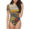 thumbnail image 2 of Fotbe Vibrant Wildflower Meadow Women's Crew Neck Short Sleeves Bodysuit Tops Round Neck Slim Sleeveless Soft Comfortable Basic-Large, 2 of 7