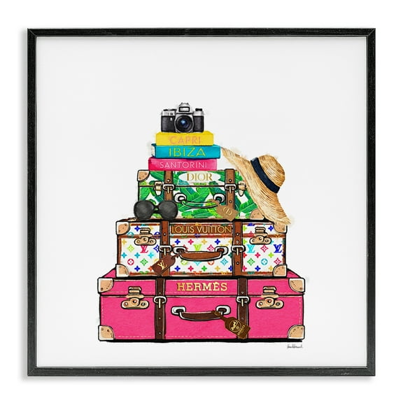 Stupell Industries Bold Glam Travel Cases Black Framed Giclee Art design by Amanda Greenwood, 12 x 12