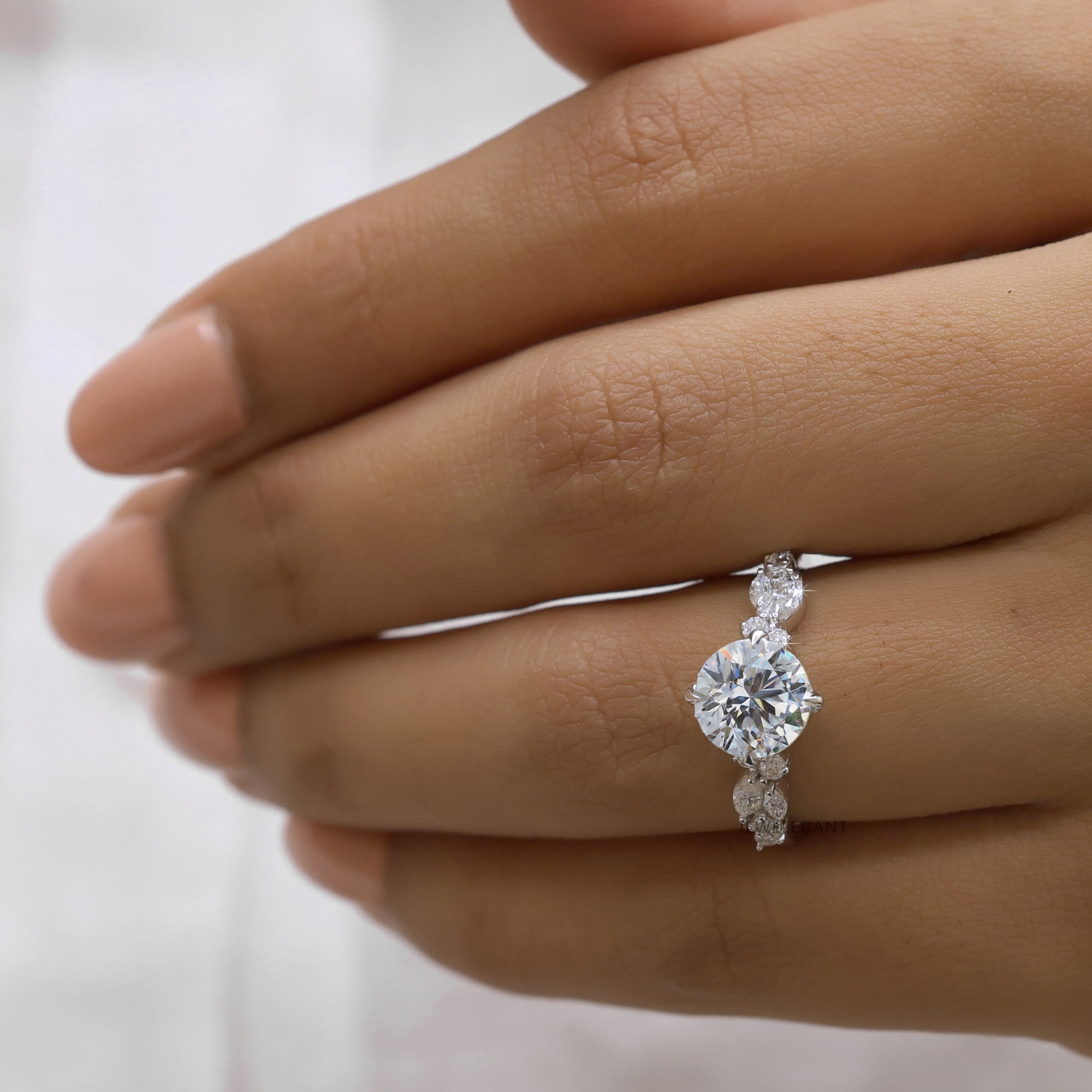 JEWELEGANT 2 Ct Round Brilliant Cut Moissanite Engagement Ring, Nature Inspired Ring for Women