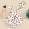 thumbnail image 3 of Bagilaanoe Newborn Easter Outfits Baby Girl Rompers Dress Flower Print Sleeveless Bodysuits + Headband 3M 6M 9M 12M Infant Patchwork A-line Dresses, 3 of 6