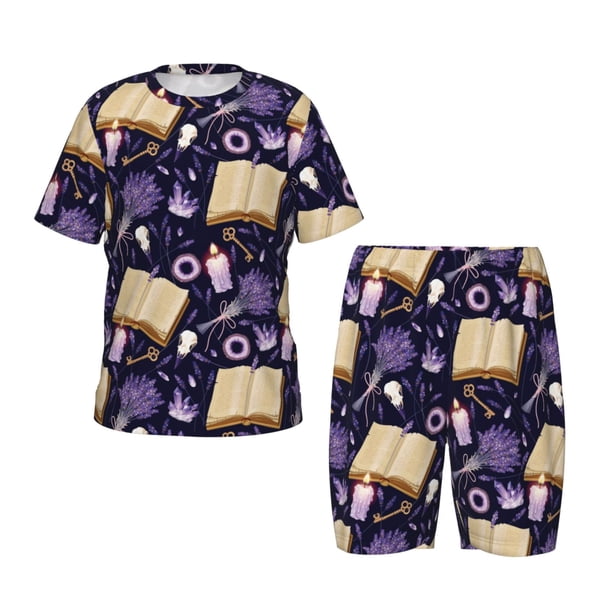 Balery Lavender Flowers Conjunto de Pijama Infantil de Manga Corta con Estampado – Ropa de Dormir de Algodón Suave-XX-Large